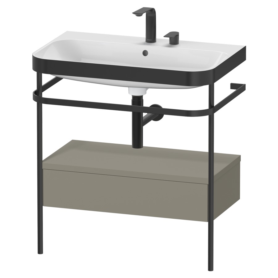 Combination de lavabo HAPPY
D.2 PLUS, 77,5 x 49 x 85 cm
élément à 1 tiroir, posé sur
le sol, profil noir mat
lavabo avec plaque
de recourvrement en couleur
de console, porte-serviette
soupape d'écoulement
Push Open incl.
