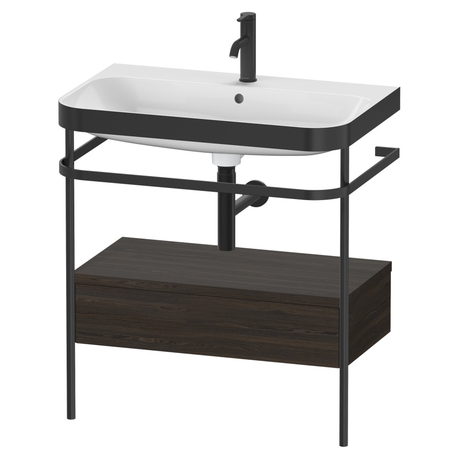 Combination de lavabo HAPPY
D.2 PLUS, 77,5 x 49 x 85 cm
élément à 1 tiroir, posé sur
le sol, profil noir mat
lavabo avec plaque
de recourvrement en couleur
de console, porte-serviette
soupape d'écoulement
Push Open incl.
