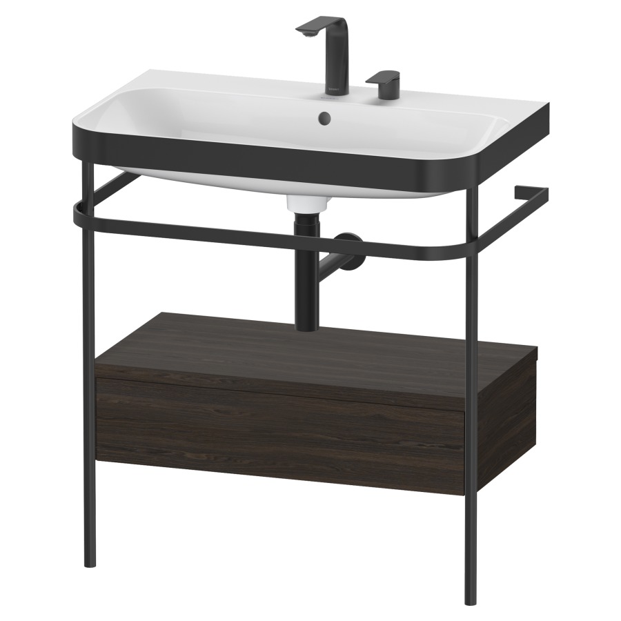 Combination de lavabo HAPPY
D.2 PLUS, 77,5 x 49 x 85 cm
élément à 1 tiroir, posé sur
le sol, profil noir mat
lavabo avec plaque
de recourvrement en couleur
de console, porte-serviette
soupape d'écoulement
Push Open incl.