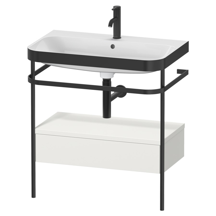 Combination de lavabo HAPPY
D.2 PLUS, 77,5 x 49 x 85 cm
élément à 1 tiroir, posé sur
le sol, profil noir mat
lavabo avec plaque
de recourvrement en couleur
de console, porte-serviette
soupape d'écoulement
Push Open incl.