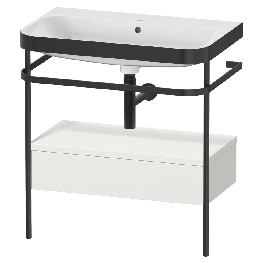 Combination de lavabo HAPPY
D.2 PLUS, 77,5 x 49 x 85 cm
élément à 1 tiroir, posé sur
le sol, profil noir mat
lavabo avec plaque
de recourvrement en couleur
de console, porte-serviette
soupape d'écoulement
Push Open incl.