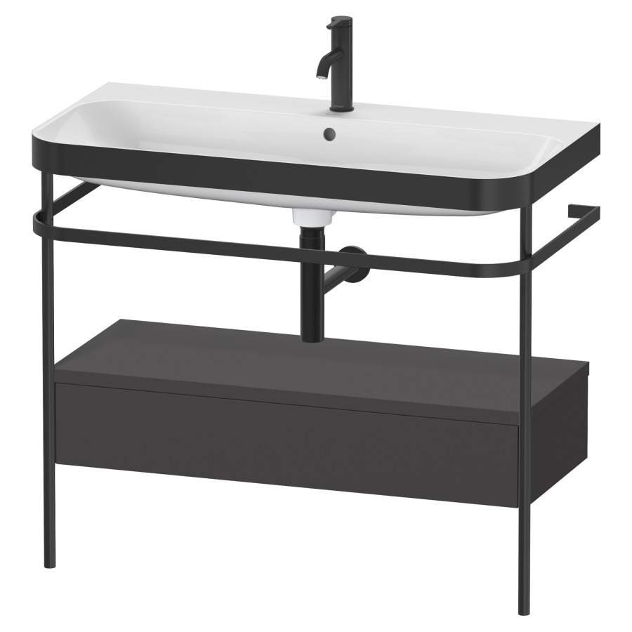 Combination de lavabo HAPPY
D.2 PLUS, 97,5 x 49 x 85 cm
élément à 1 tiroir, posé sur
le sol, profil noir mat
lavabo avec plaque
de recourvrement en couleur
de console, porte-serviette
soupape d'écoulement
Push Open incl.