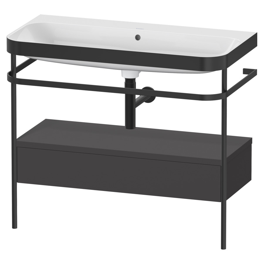 Combination de lavabo HAPPY
D.2 PLUS, 97,5 x 49 x 85 cm
élément à 1 tiroir, posé sur
le sol, profil noir mat
lavabo avec plaque
de recourvrement en couleur
de console, porte-serviette
soupape d'écoulement
Push Open incl.