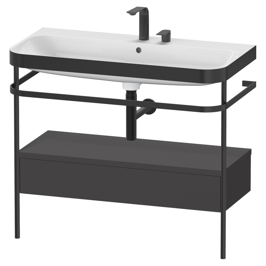 Combination de lavabo HAPPY
D.2 PLUS, 97,5 x 49 x 85 cm
élément à 1 tiroir, posé sur
le sol, profil noir mat
lavabo avec plaque
de recourvrement en couleur
de console, porte-serviette
soupape d'écoulement
Push Open incl.