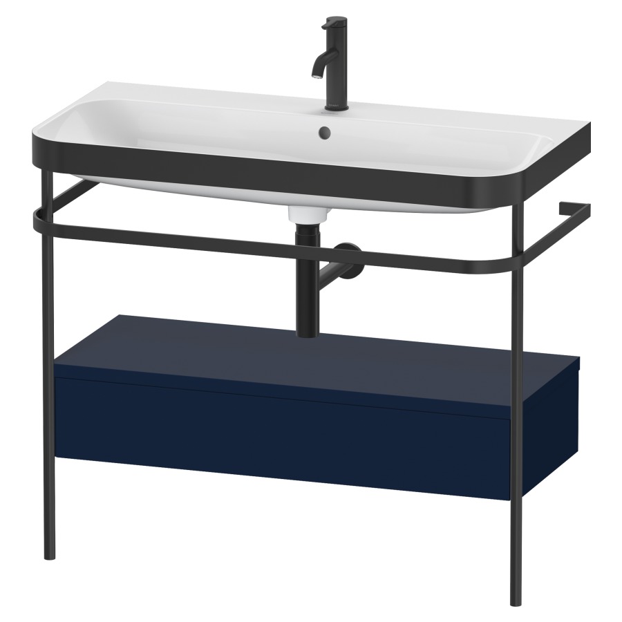 Combination de lavabo HAPPY
D.2 PLUS, 97,5 x 49 x 85 cm
élément à 1 tiroir, posé sur
le sol, profil noir mat
lavabo avec plaque
de recourvrement en couleur
de console, porte-serviette
soupape d'écoulement
Push Open incl.