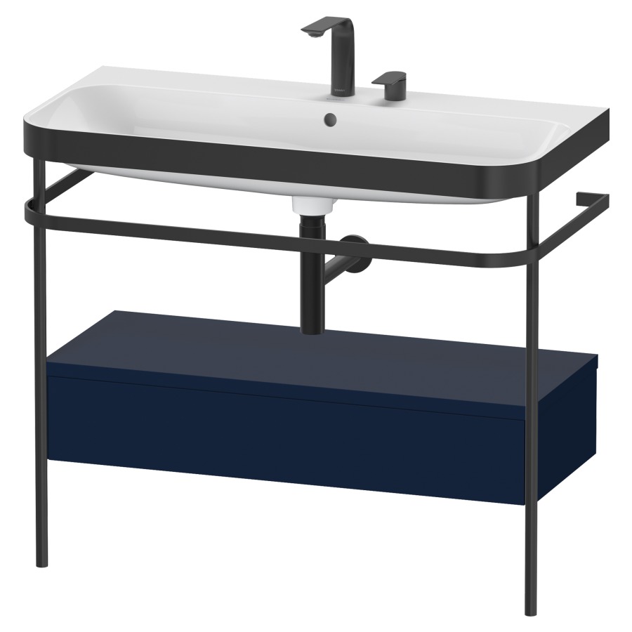 Combination de lavabo HAPPY
D.2 PLUS, 97,5 x 49 x 85 cm
élément à 1 tiroir, posé sur
le sol, profil noir mat
lavabo avec plaque
de recourvrement en couleur
de console, porte-serviette
soupape d'écoulement
Push Open incl.