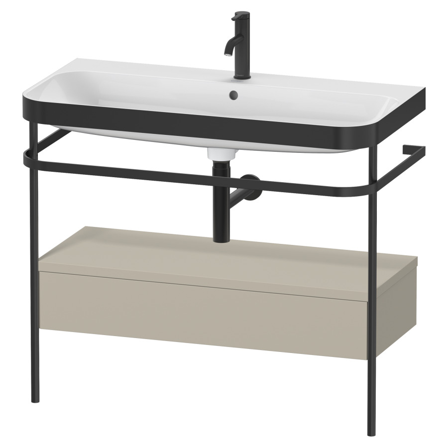 Combination de lavabo HAPPY
D.2 PLUS, 97,5 x 49 x 85 cm
élément à 1 tiroir, posé sur
le sol, profil noir mat
lavabo avec plaque
de recourvrement en couleur
de console, porte-serviette
soupape d'écoulement
Push Open incl.