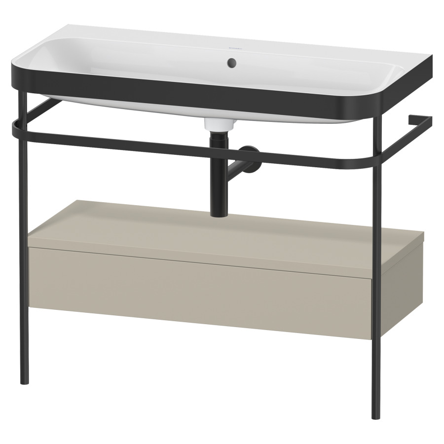 Combination de lavabo HAPPY
D.2 PLUS, 97,5 x 49 x 85 cm
élément à 1 tiroir, posé sur
le sol, profil noir mat
lavabo avec plaque
de recourvrement en couleur
de console, porte-serviette
soupape d'écoulement
Push Open incl.