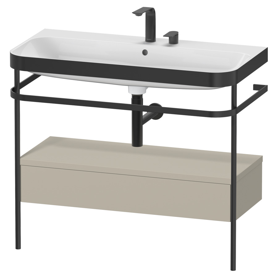 Combination de lavabo HAPPY
D.2 PLUS, 97,5 x 49 x 85 cm
élément à 1 tiroir, posé sur
le sol, profil noir mat
lavabo avec plaque
de recourvrement en couleur
de console, porte-serviette
soupape d'écoulement
Push Open incl.