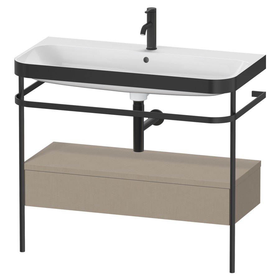 Combination de lavabo HAPPY
D.2 PLUS, 97,5 x 49 x 85 cm
élément à 1 tiroir, posé sur
le sol, profil noir mat
lavabo avec plaque
de recourvrement en couleur
de console, porte-serviette
soupape d'écoulement
Push Open incl.