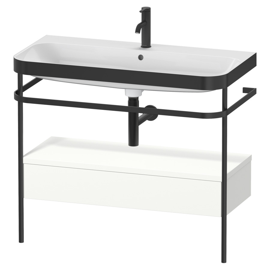 Combination de lavabo HAPPY
D.2 PLUS, 97,5 x 49 x 85 cm
élément à 1 tiroir, posé sur
le sol, profil noir mat
lavabo avec plaque
de recourvrement en couleur
de console, porte-serviette
soupape d'écoulement
Push Open incl.