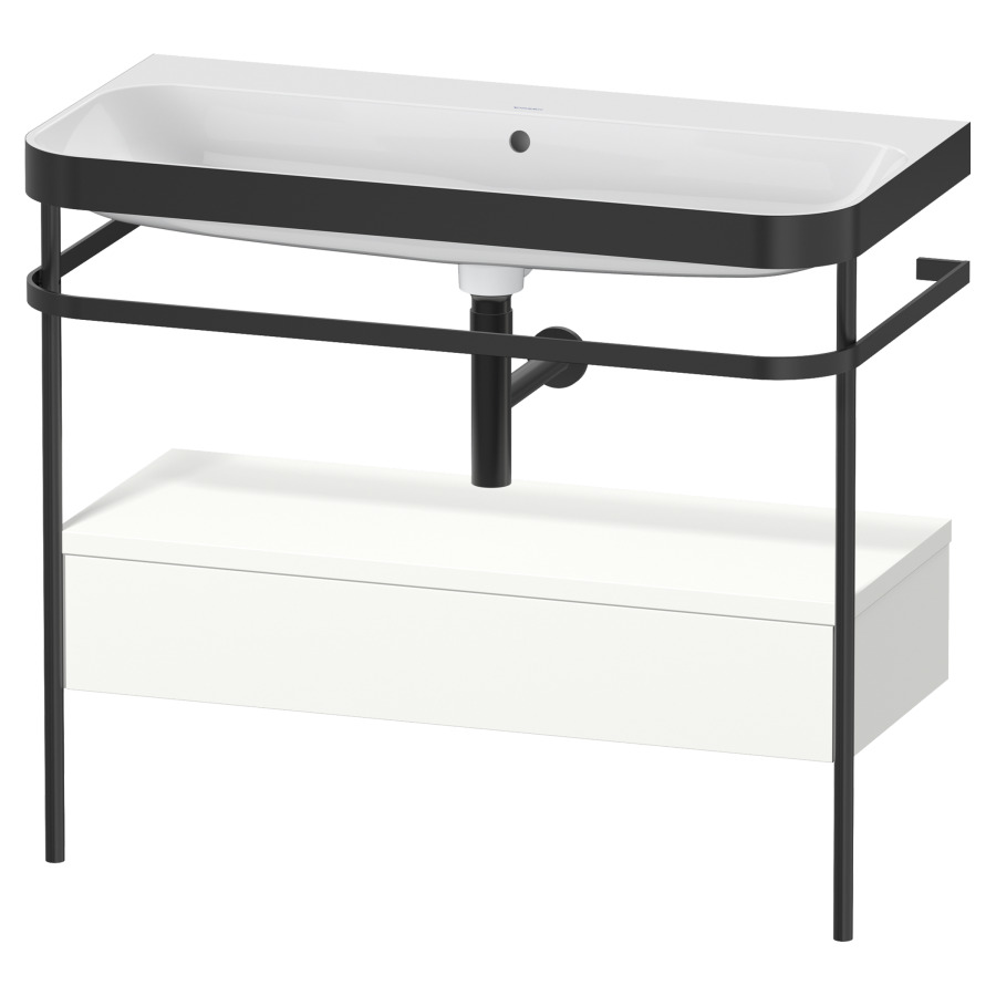 Combination de lavabo HAPPY
D.2 PLUS, 97,5 x 49 x 85 cm
élément à 1 tiroir, posé sur
le sol, profil noir mat
lavabo avec plaque
de recourvrement en couleur
de console, porte-serviette
soupape d'écoulement
Push Open incl.