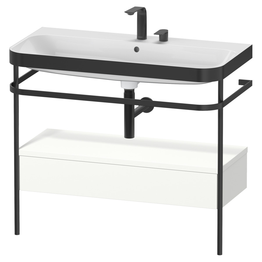 Combination de lavabo HAPPY
D.2 PLUS, 97,5 x 49 x 85 cm
élément à 1 tiroir, posé sur
le sol, profil noir mat
lavabo avec plaque
de recourvrement en couleur
de console, porte-serviette
soupape d'écoulement
Push Open incl.