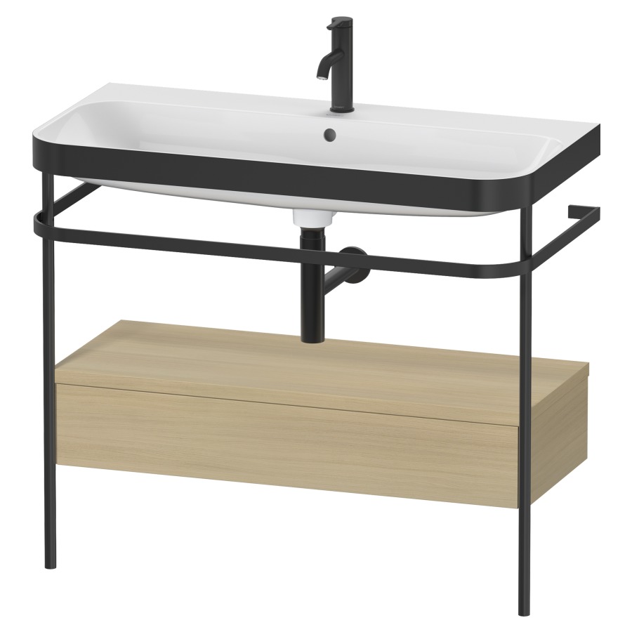 Combination de lavabo HAPPY
D.2 PLUS, 97,5 x 49 x 85 cm
élément à 1 tiroir, posé sur
le sol, profil noir mat
lavabo avec plaque
de recourvrement en couleur
de console, porte-serviette
soupape d'écoulement
Push Open incl.