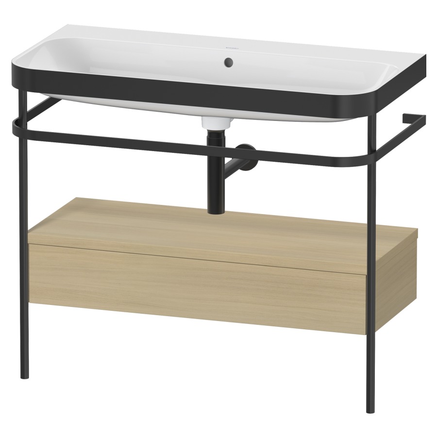 Combination de lavabo HAPPY
D.2 PLUS, 97,5 x 49 x 85 cm
élément à 1 tiroir, posé sur
le sol, profil noir mat
lavabo avec plaque
de recourvrement en couleur
de console, porte-serviette
soupape d'écoulement
Push Open incl.