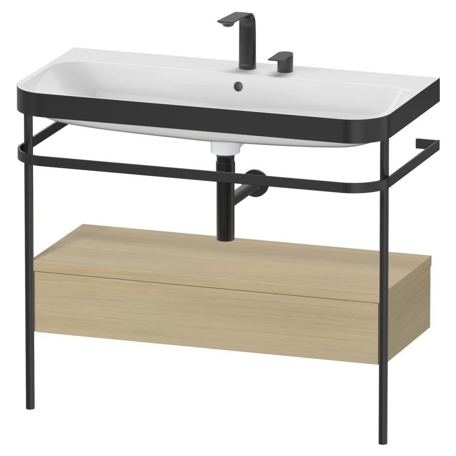 Combination de lavabo HAPPY
D.2 PLUS, 97,5 x 49 x 85 cm
élément à 1 tiroir, posé sur
le sol, profil noir mat
lavabo avec plaque
de recourvrement en couleur
de console, porte-serviette
soupape d'écoulement
Push Open incl.