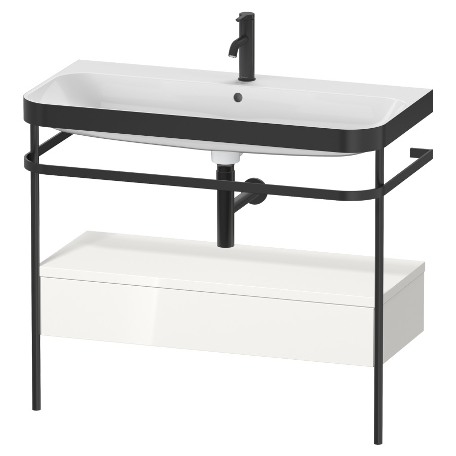 Combination de lavabo HAPPY
D.2 PLUS, 97,5 x 49 x 85 cm
élément à 1 tiroir, posé sur
le sol, profil noir mat
lavabo avec plaque
de recourvrement en couleur
de console, porte-serviette
soupape d'écoulement
Push Open incl.