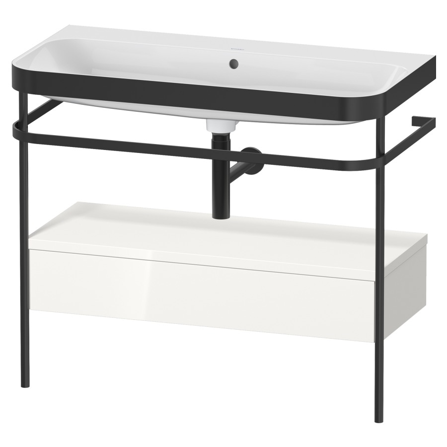 Combination de lavabo HAPPY
D.2 PLUS, 97,5 x 49 x 85 cm
élément à 1 tiroir, posé sur
le sol, profil noir mat
lavabo avec plaque
de recourvrement en couleur
de console, porte-serviette
soupape d'écoulement
Push Open incl.