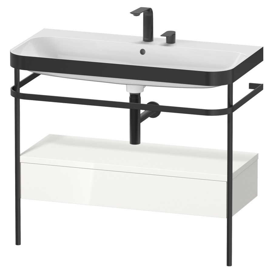 Combination de lavabo HAPPY
D.2 PLUS, 97,5 x 49 x 85 cm
élément à 1 tiroir, posé sur
le sol, profil noir mat
lavabo avec plaque
de recourvrement en couleur
de console, porte-serviette
soupape d'écoulement
Push Open incl.