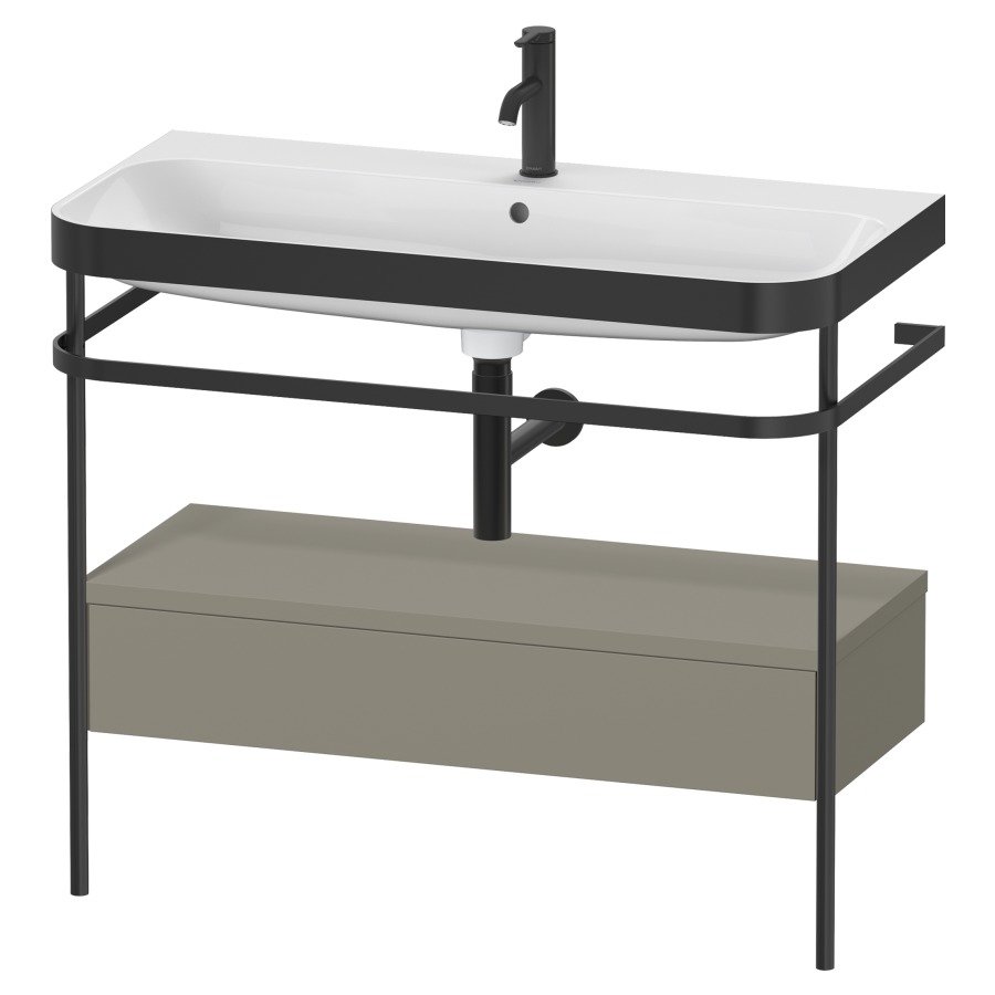 Combination de lavabo HAPPY
D.2 PLUS, 97,5 x 49 x 85 cm
élément à 1 tiroir, posé sur
le sol, profil noir mat
lavabo avec plaque
de recourvrement en couleur
de console, porte-serviette
soupape d'écoulement
Push Open incl.