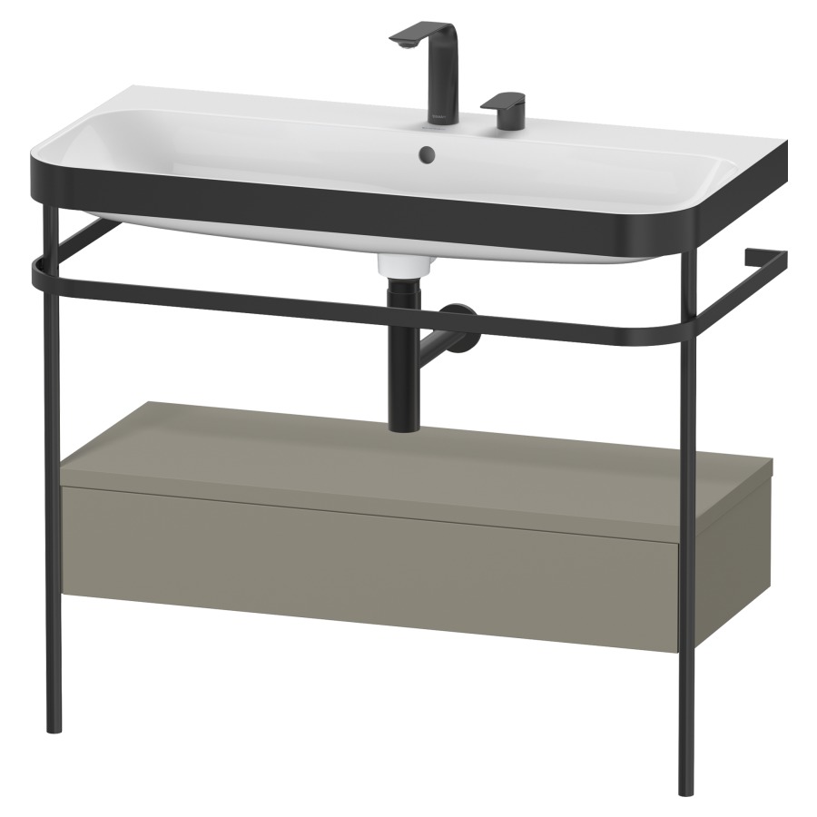 Combination de lavabo HAPPY
D.2 PLUS, 97,5 x 49 x 85 cm
élément à 1 tiroir, posé sur
le sol, profil noir mat
lavabo avec plaque
de recourvrement en couleur
de console, porte-serviette
soupape d'écoulement
Push Open incl.