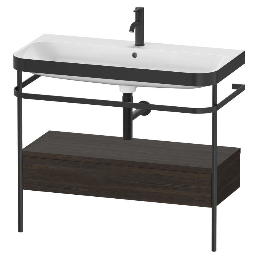 Combination de lavabo HAPPY
D.2 PLUS, 97,5 x 49 x 85 cm
élément à 1 tiroir, posé sur
le sol, profil noir mat
lavabo avec plaque
de recourvrement en couleur
de console, porte-serviette
soupape d'écoulement
Push Open incl.