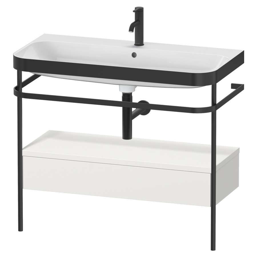 Combination de lavabo HAPPY
D.2 PLUS, 97,5 x 49 x 85 cm
élément à 1 tiroir, posé sur
le sol, profil noir mat
lavabo avec plaque
de recourvrement en couleur
de console, porte-serviette
soupape d'écoulement
Push Open incl.