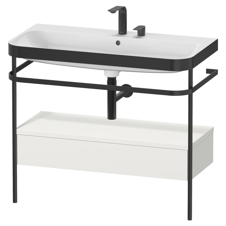 Combination de lavabo HAPPY
D.2 PLUS, 97,5 x 49 x 85 cm
élément à 1 tiroir, posé sur
le sol, profil noir mat
lavabo avec plaque
de recourvrement en couleur
de console, porte-serviette
soupape d'écoulement
Push Open incl.