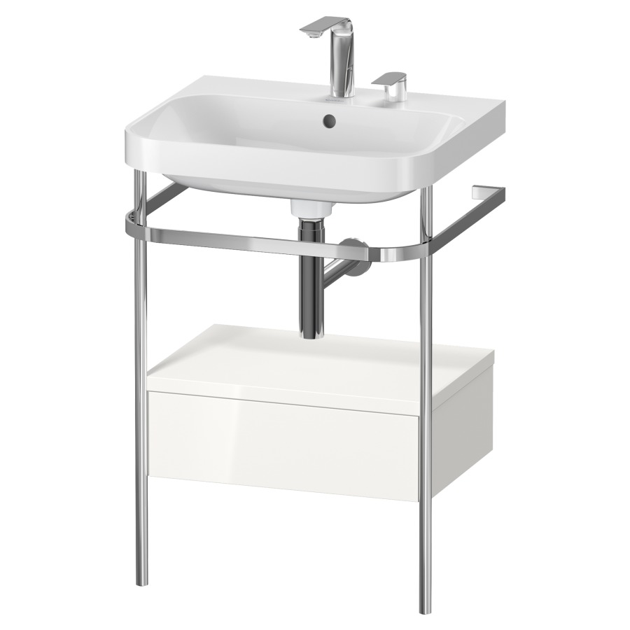 Combination de lavabo HAPPY
D.2 PLUS, 57,5 x 49 x 85 cm
élément à 1 tiroir
posé sur le sol, profil chromé
lavabo, porte-serviette
soupape d'écoulement
Push Open incl.