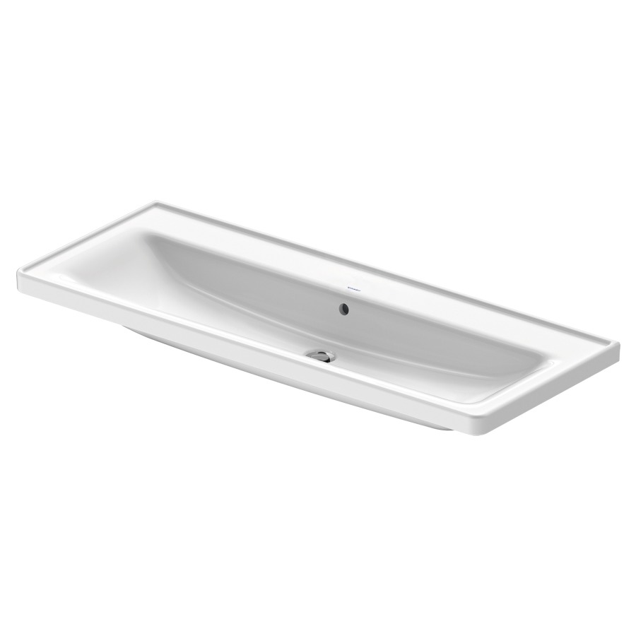 Lavabo D-NEO
120,5 x 48 cm, céramique
tablette de robinetterie
avec trop-plein
partie inférieure émaillée