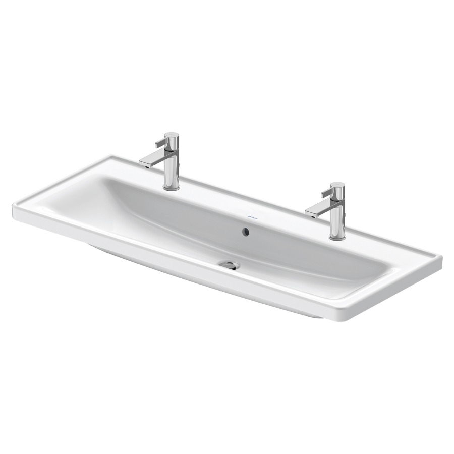 Lavabo D-NEO
120,5 x 48 cm, céramique
tablette de robinetterie
avec trop-plein
partie inférieure émaillée