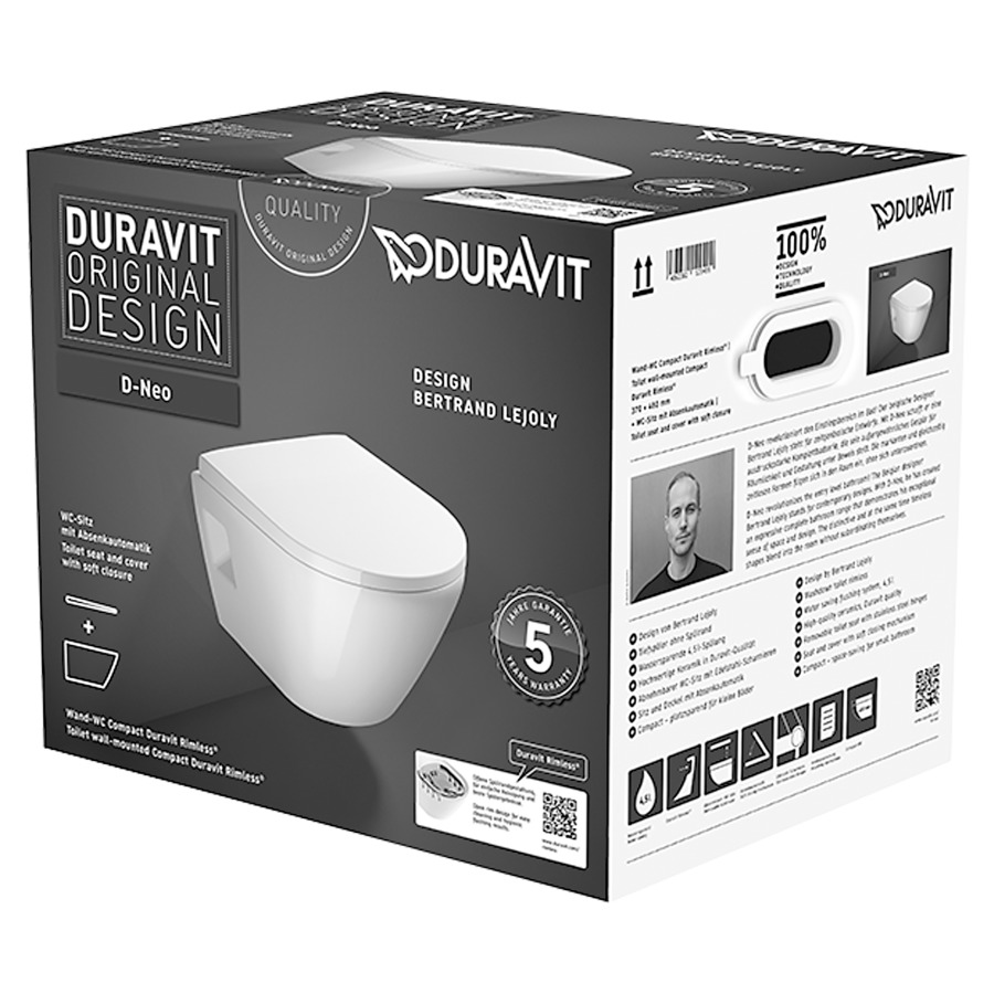 Cuvette murale Set D-NEO UP
se compose de
cuvette murale D-Neo Compact
342 149 et siège de WC D-Neo
351 801