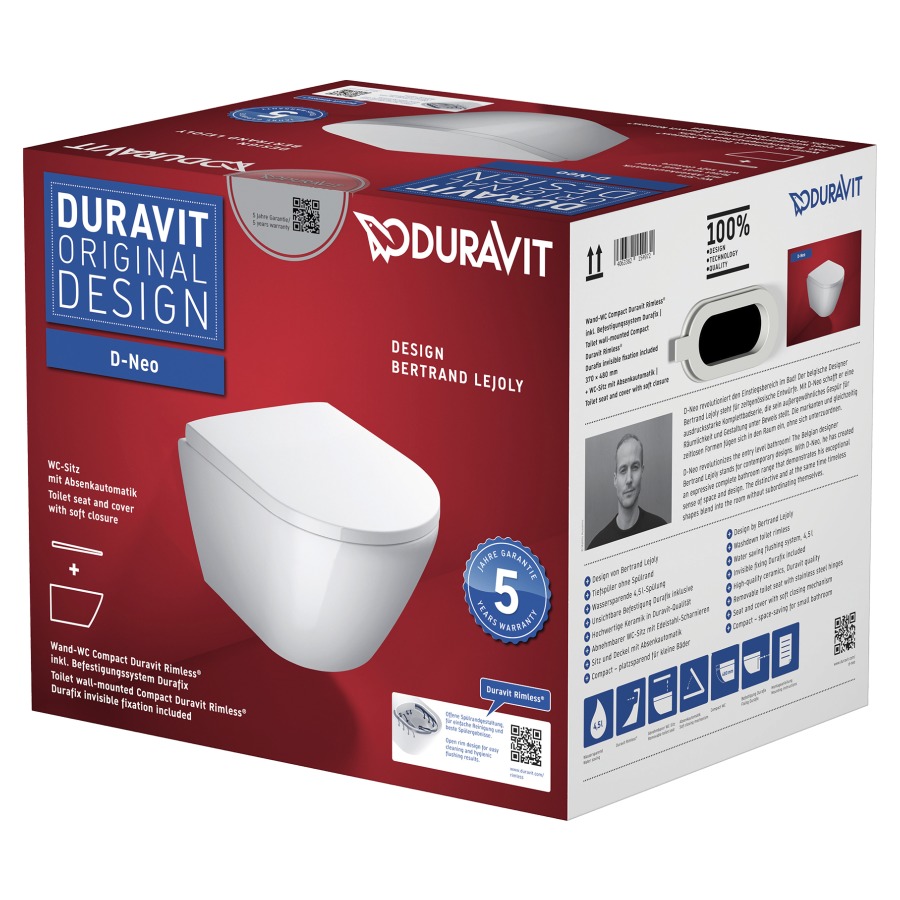 Cuvette murale Set D-NEO UP
se compose de
cuvette murale D-Neo 342 264
et siège de WC D-Neo 351 801