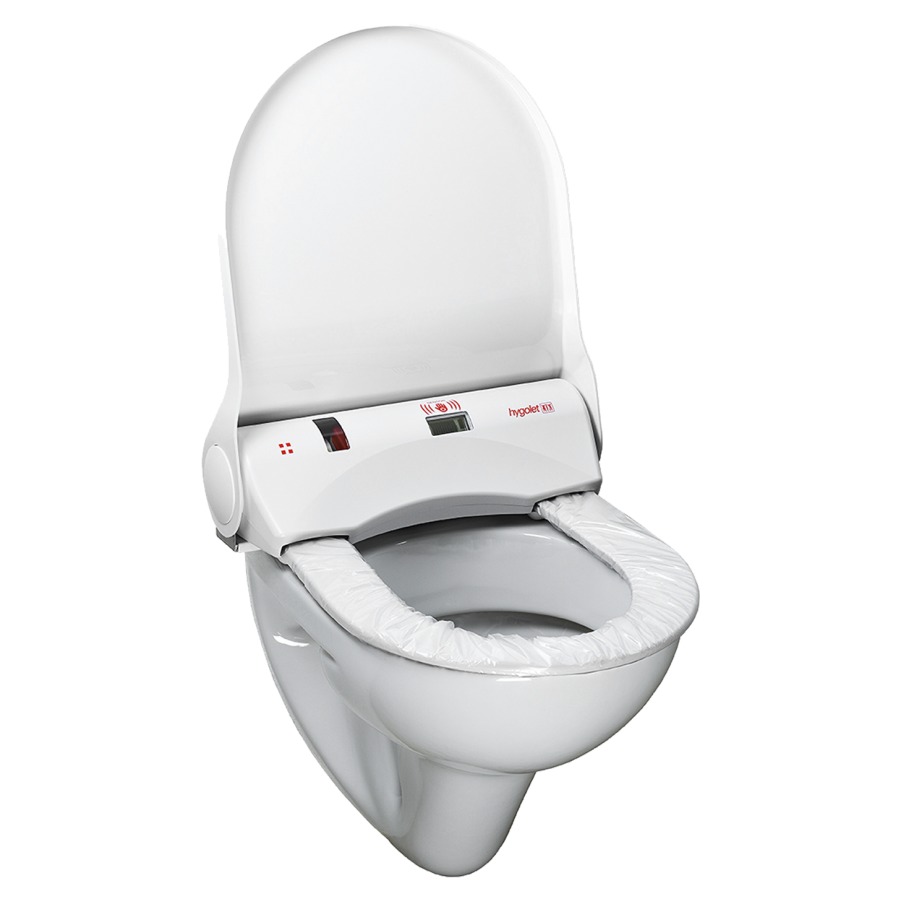 Garniture siège de WC HYGOLET
S 3500, synthétique, avec
couvercle, commande sensor
changement automatique
de protection plastique avec
régulateur de temps-intervalle
allimentation sur secteur
avec transformateur