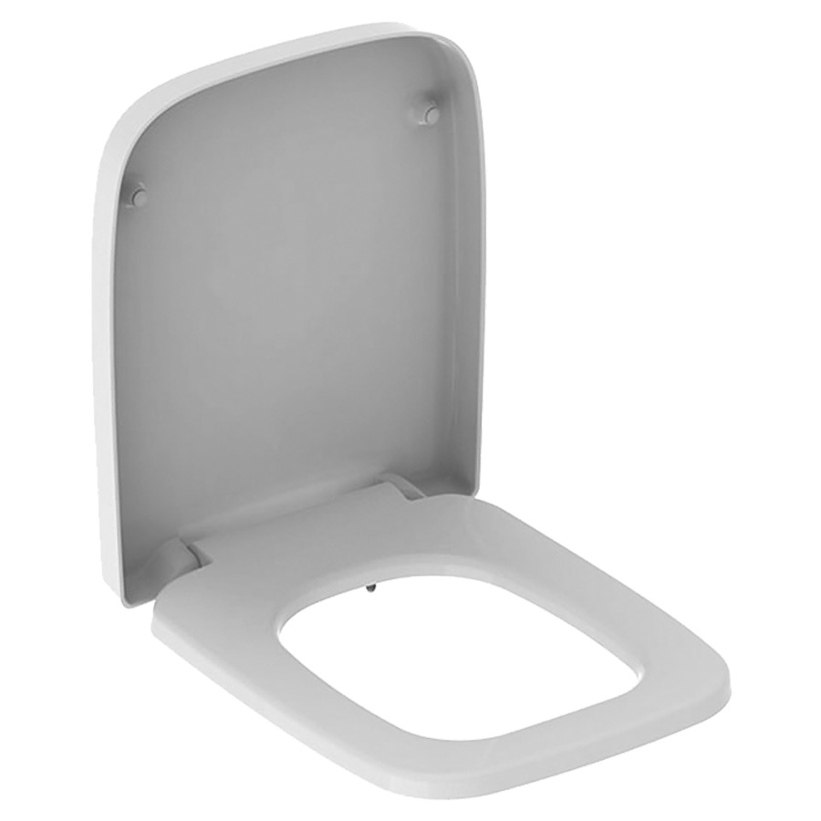 Siège de WC RENOVA PLAN
avec couvercle, abaissement
automatique, fixation
depuis dessus, design
angulaire