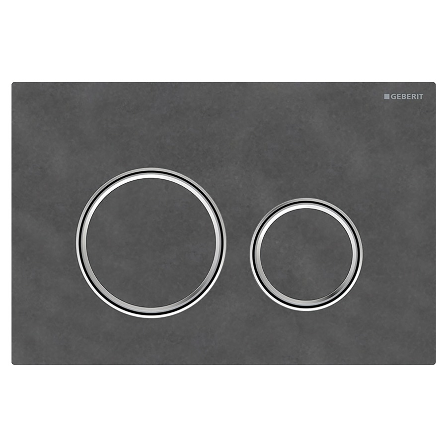 Plaque de déclenchement Sigma50 ronde
commande à deux quantités par
devant, pour chasse d'eau à
encastrer Sigma, plaque de
base et anneaux design chromé