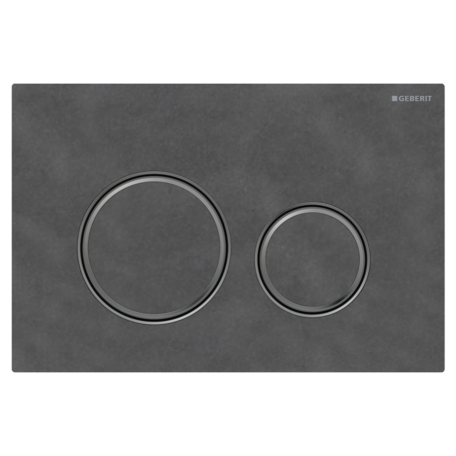 Plaque de déclenchement Sigma50 ronde
commande à deux quantités par
devant, pour chasse d'eau à
encastrer Sigma, plaque de
base et anneaux design chromé
noir