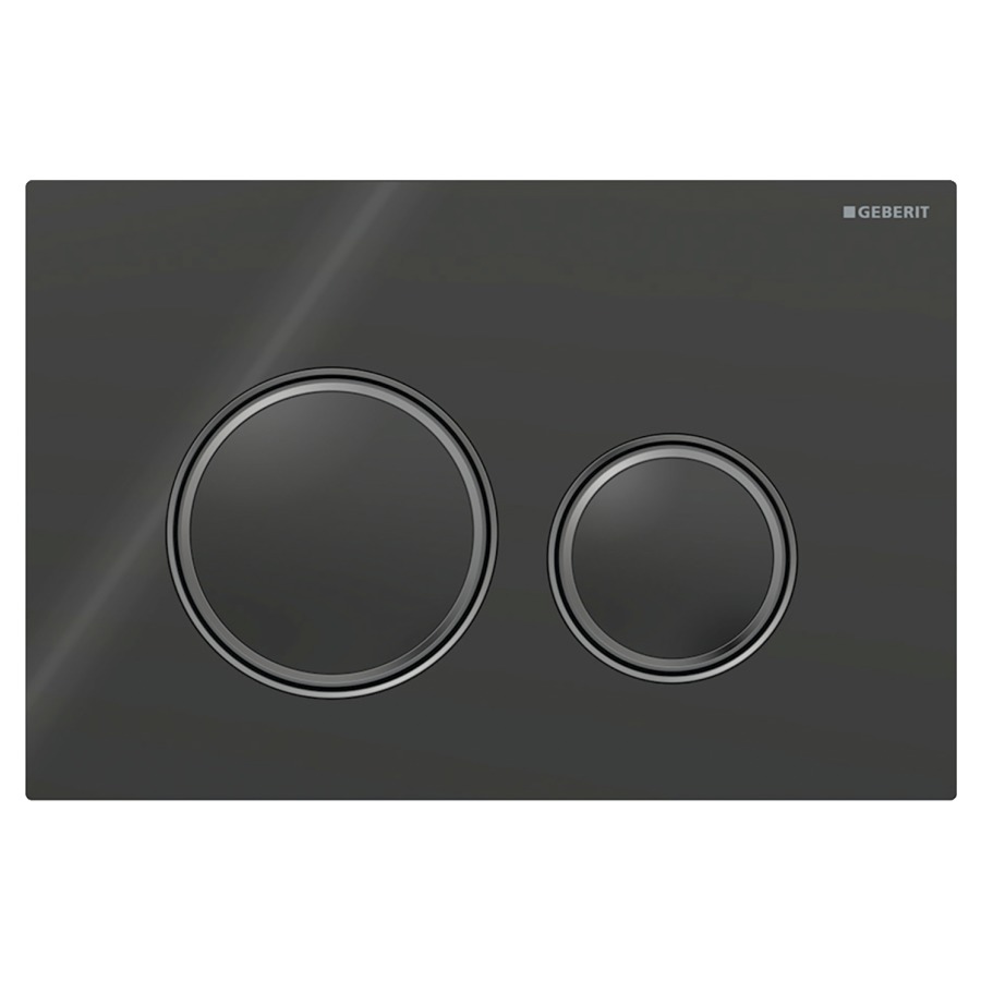 Plaque de déclenchement Sigma50 ronde
commande à deux quantités par
devant, pour chasse d'eau à
encastrer Sigma, plaque de
base et anneaux design chromé
noir