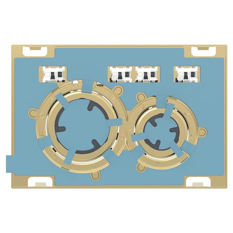 Plaque de déclenchement Sigma50 ronde
commande à deux quantités par
devant, pour chasse d'eau à
encastrer Sigma, plaque de
base et anneaux design laiton