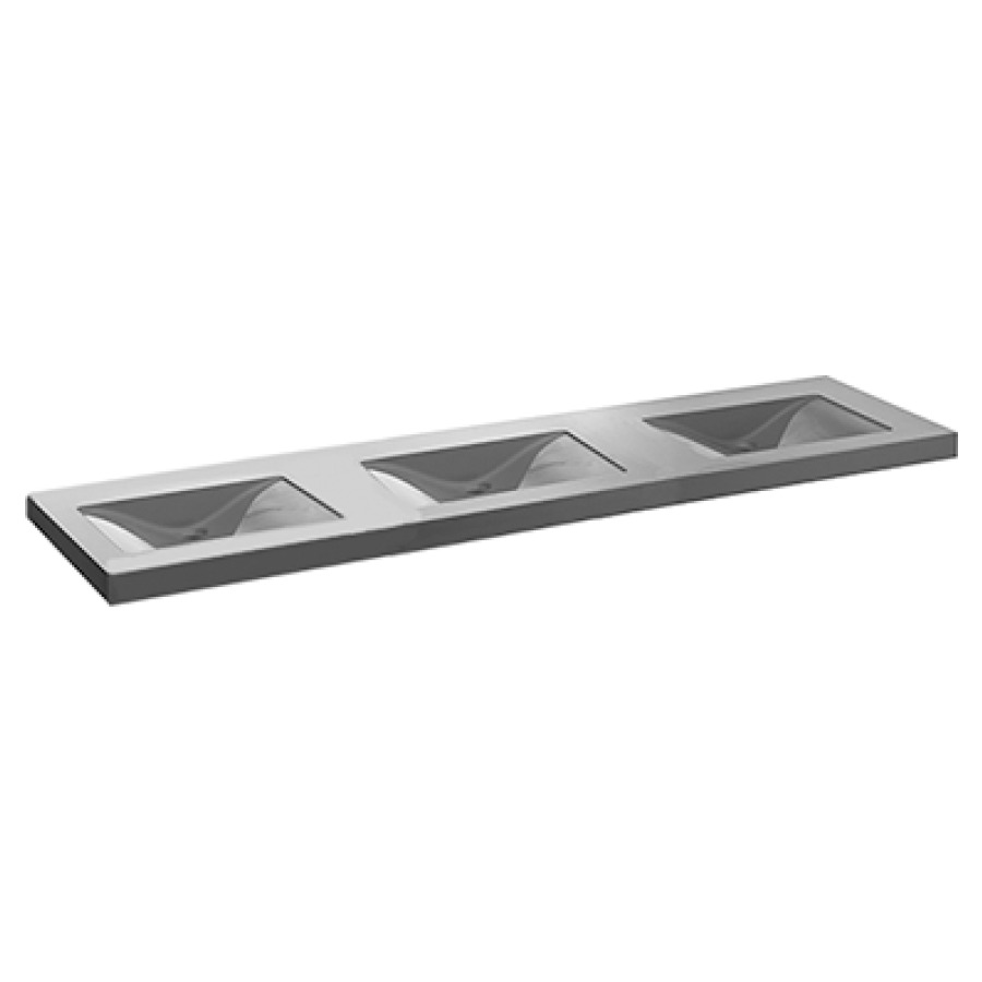 Lavabo en série  VARELLO UNDA
180 x 9.5 x 55 cm
Coulée minérale béton polymère
montage mural, 3 lavabos
sans trop-plein, avec soupape d’écoulement
sans matériel de fixation 104 328/329