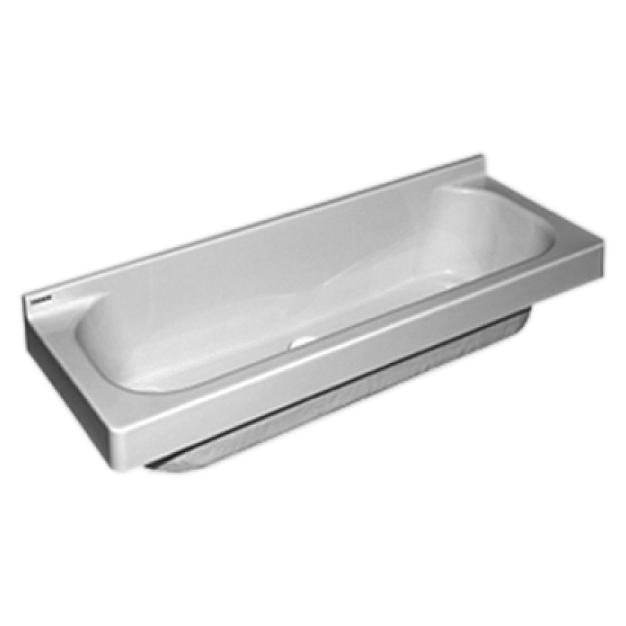 Lavabo rigole ROMEX
100 x 37,7 cm, matière
synthétique, rebord court
sans tablette de robinetterie
consoles attenantes
soupape à surverse 1 1/2"