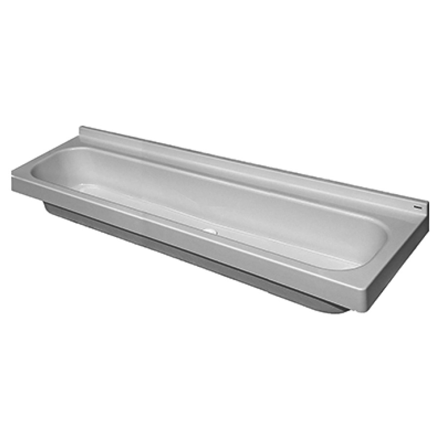Lavabo rigole ROMEX
180 x 47 cm, matière
synthétique, rebord court
avec tablette de robinetterie
consoles attenantes
soupape à surverse 1 1/2"