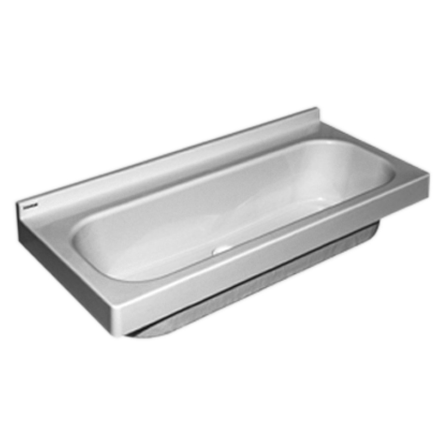 Lavabo rigole ROMEX
100 x 47 cm, matière
synthétique, rebord court
avec tablette de robinetterie
consoles attenantes
soupape à surverse 1 1/2"