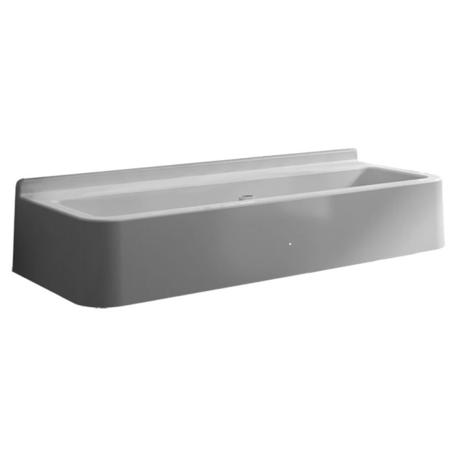 Lavabo rigole ROCASCA
120 x 46 cm, matière
synthétique, soupape
d'écoulement 1 1/2", tubulure
de surverse, 2 consoles