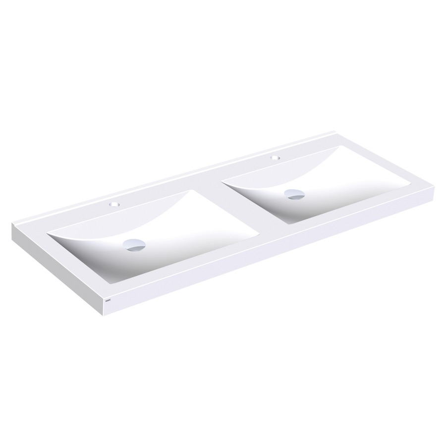 Lavabo double QUADRO
140 x 53 cm, Miranit
partie arrière attenant avec
consoles intégrées, sans trop-
plein, matériel de fixation