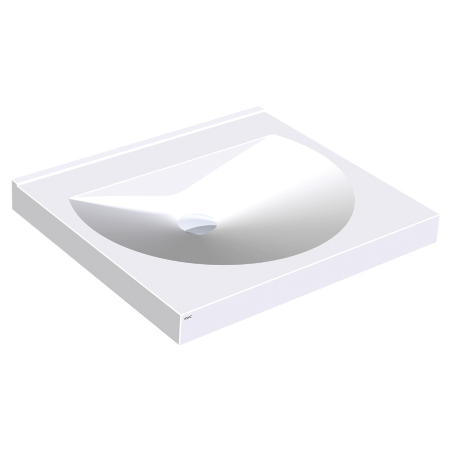 Lavabo RONDA
60 x 53 cm, Miranit
partie arrière attenant avec
consoles intégrées, sans trop-
plein, matériel de fixation