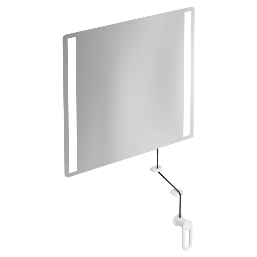 Miroir inclinable HEWI 477/801
60 x 54 x 0,6 cm
éclairage LED integré sur les
côtés à droite et à gauche
élément de maintien et
manivelle en polyamide, IP44