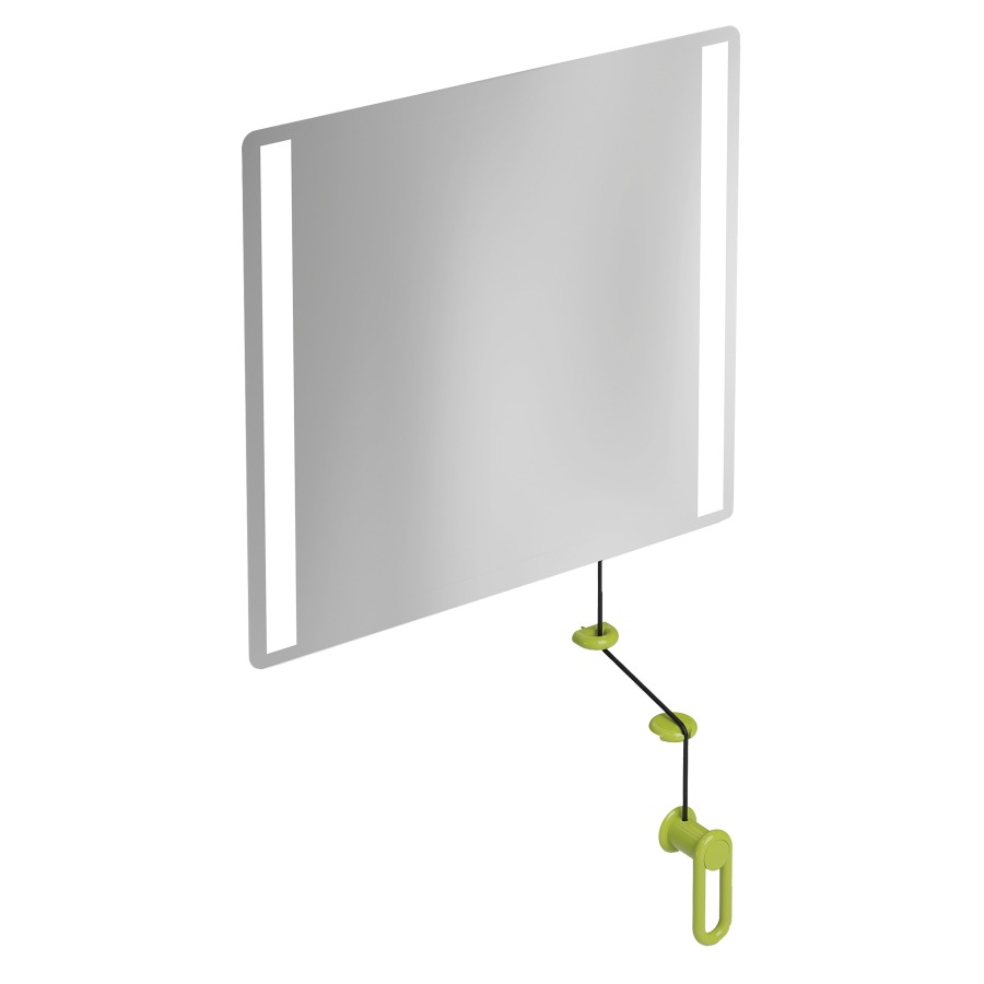 Miroir inclinable HEWI 477/801
60 x 54 x 0,6 cm
éclairage LED integré sur les
côtés à droite et à gauche
élément de maintien et
manivelle en polyamide, IP44