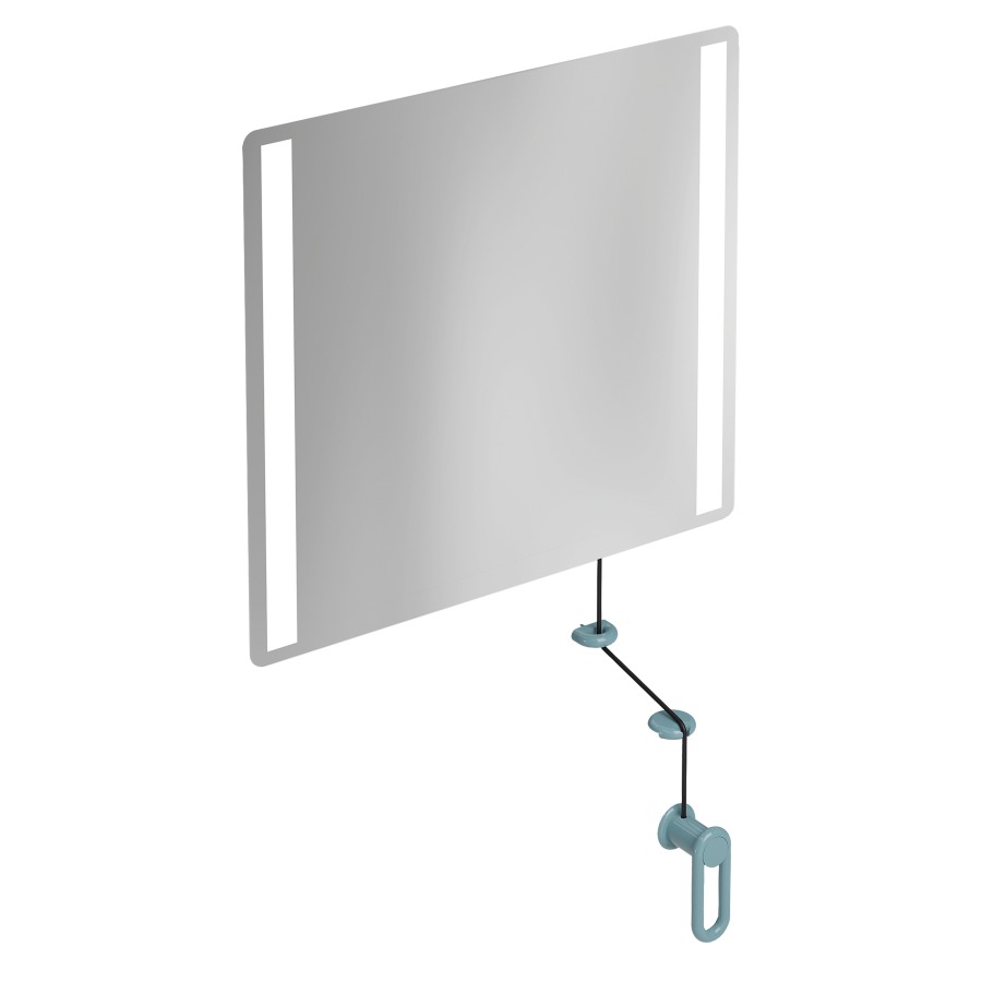 Miroir inclinable HEWI 477/801
60 x 54 x 0,6 cm
éclairage LED integré sur les
côtés à droite et à gauche
élément de maintien et
manivelle en polyamide, IP44