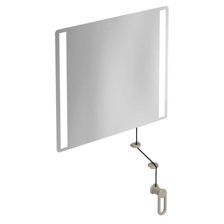 Miroir inclinable HEWI 477/801
60 x 54 x 0,6 cm
éclairage LED integré sur les
côtés à droite et à gauche
élément de maintien et
manivelle en polyamide, IP44